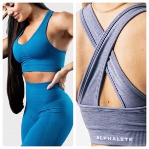 Alphalete Blue Cross Back Sports Bra Rib Seamless XS